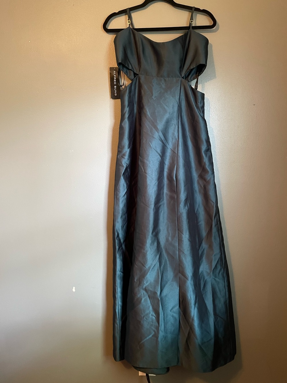 NWT Alfred Sung Sz 8 Regular Emerald Green Cutout Satin Gown Dress Ret $277! - Picture 4 of 15